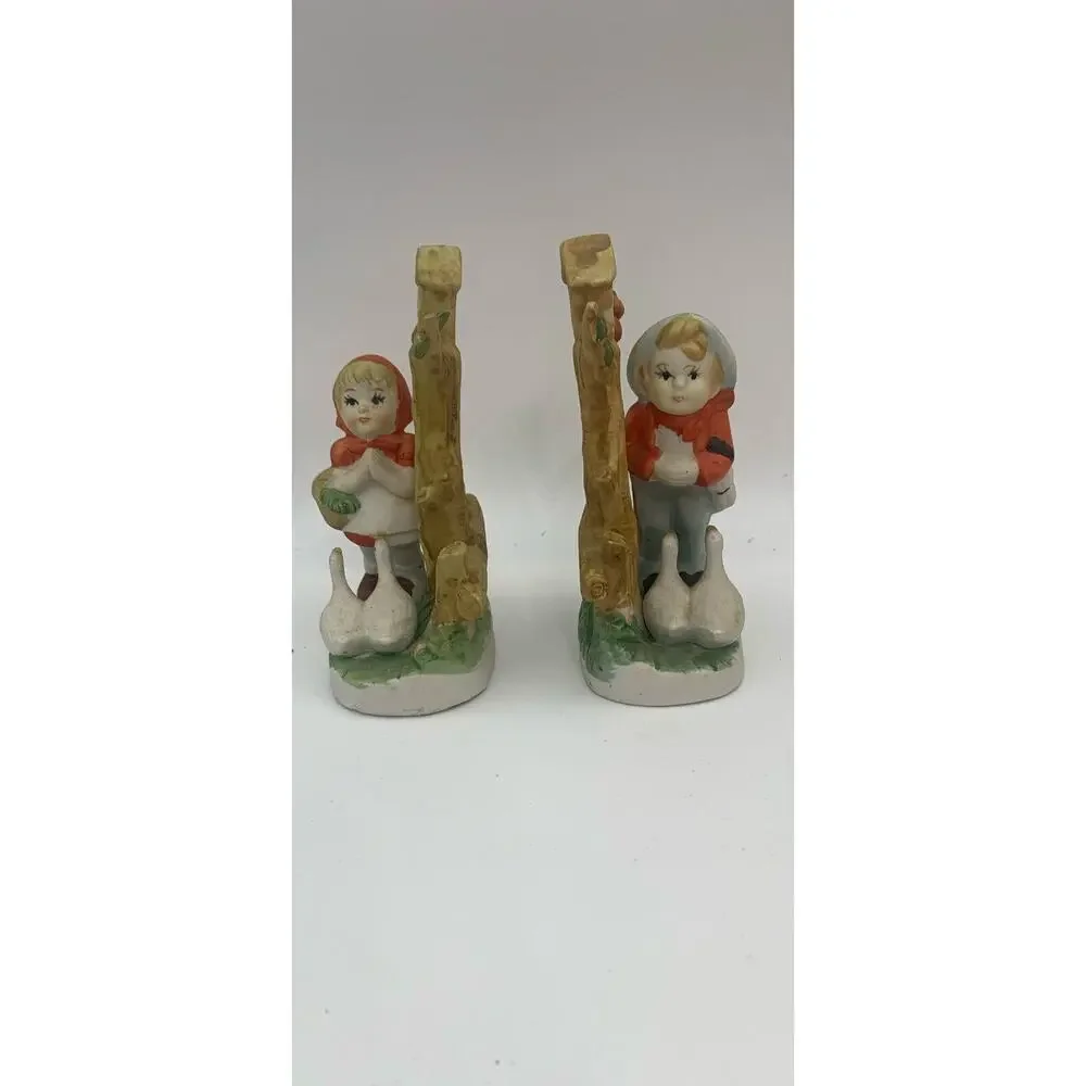 Vintage Artmark Lot Of 2 Boy‎ & Girl Figurines With Ducks Birdhouse Apple Tree